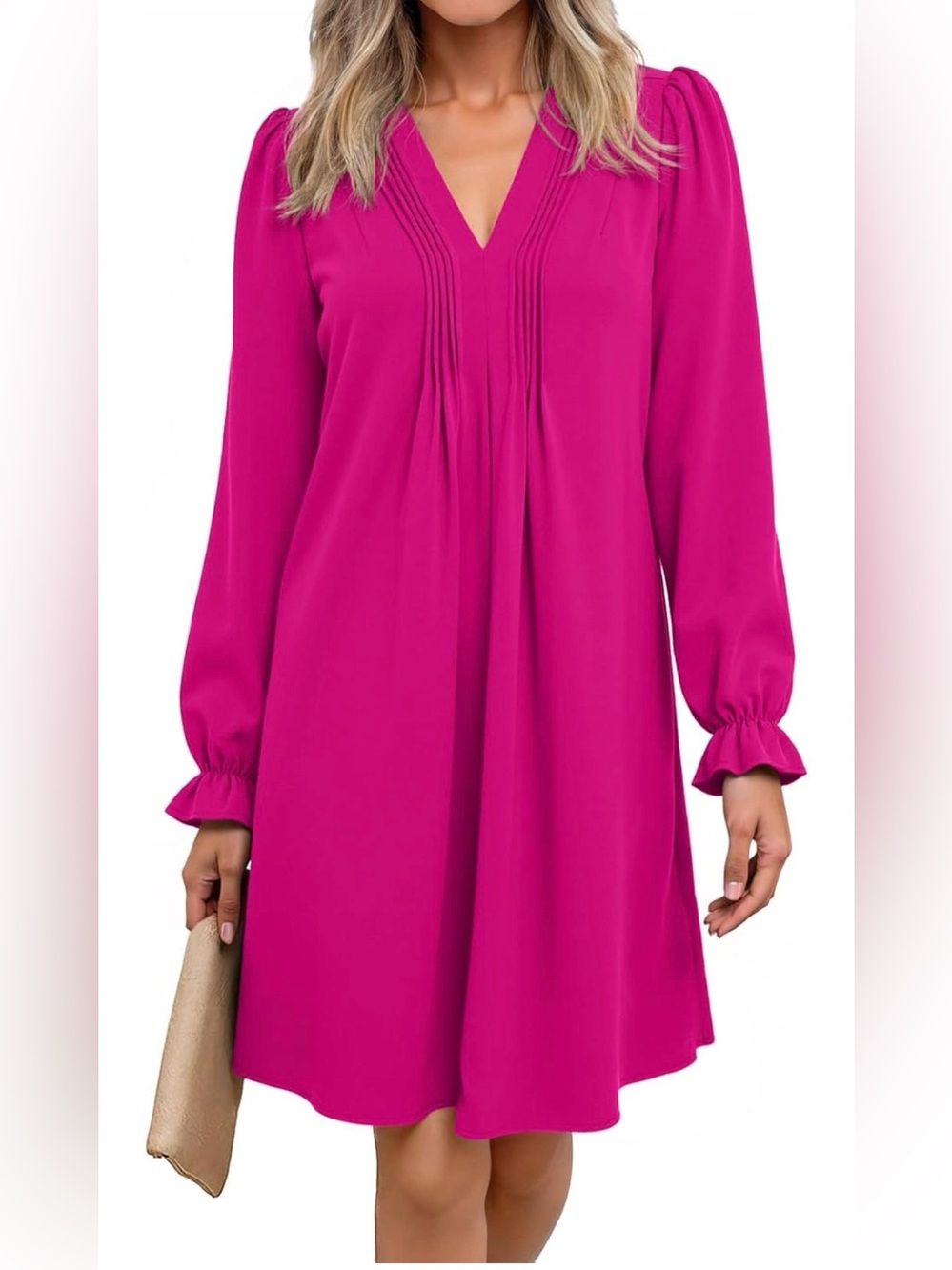 Dokotoo Women’s A-Line Ruffle Sleeve Relaxed Fit Pleated Flowy Dress Pink Size L